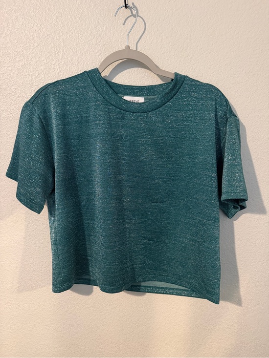 Evereve Tops - Evereve Teal Shimmer Boxy Cropped Crew Tee